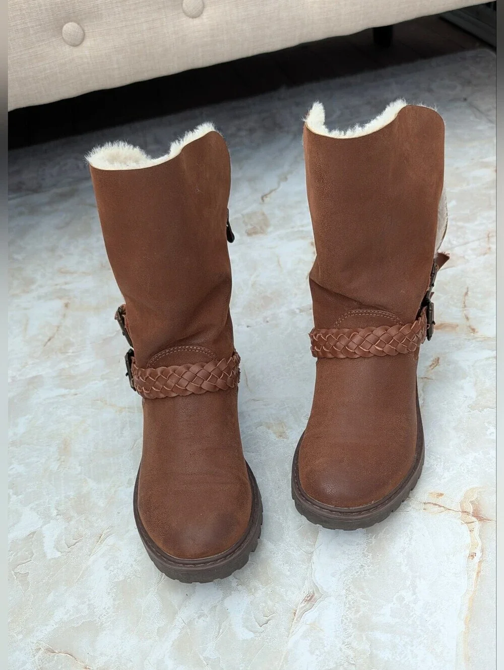 Blowfish Brown  Shearling-Lined Mid-Calf Zip Up Boots Sz 7.5